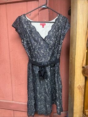 Elle Black Lace Dress with Scalloped Detail